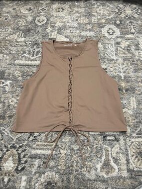 Abercrombie & Fitch Taupe Lace-Up Crop Tank